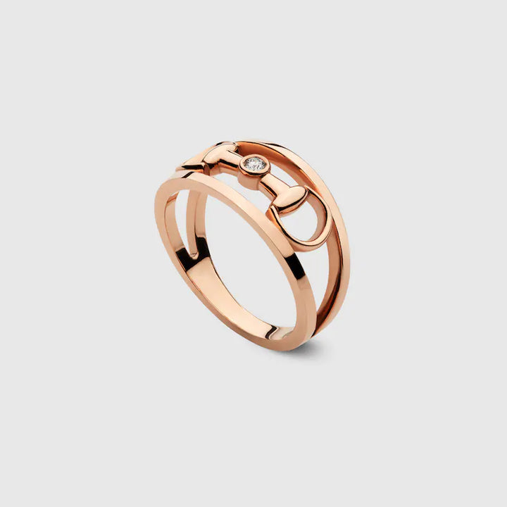 GUCCI 18K HORSEBIT WIDE DIAMOND RING