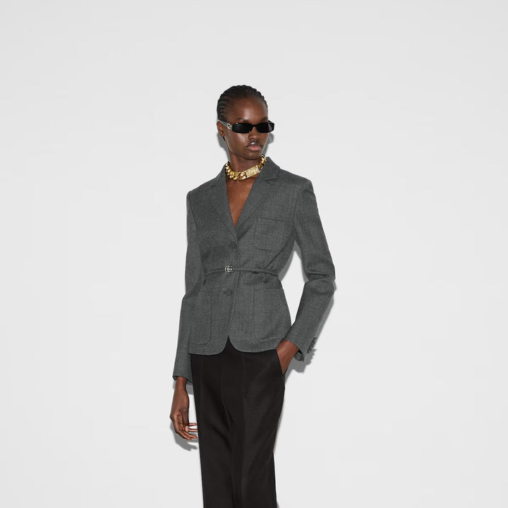GUCCI Single breasted wool grisaille jacket