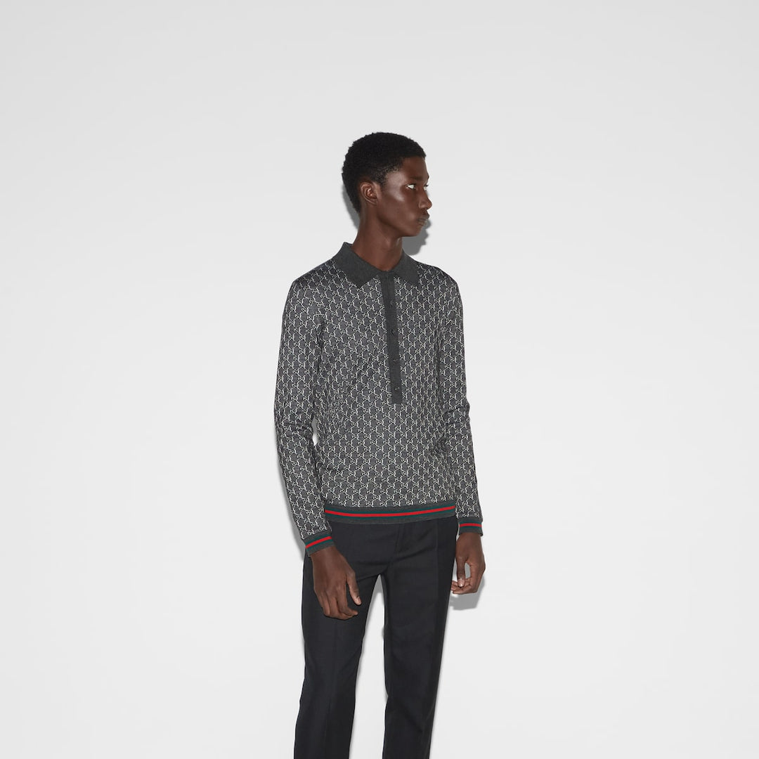 Gucci WOOL AND SILK POLO TOP WITH GG SHADOW