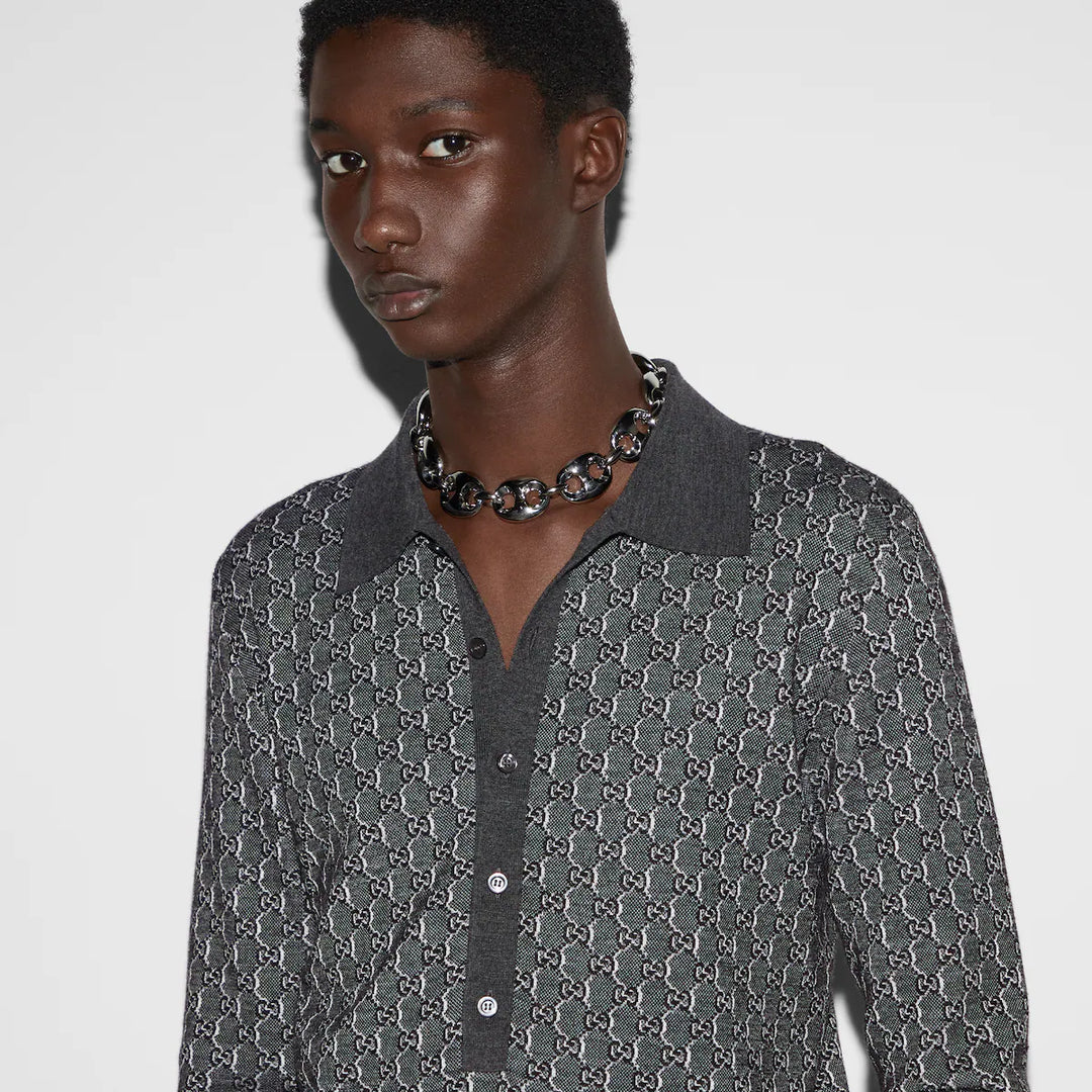 Gucci WOOL AND SILK POLO TOP WITH GG SHADOW
