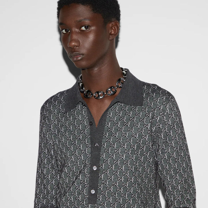 Gucci WOOL AND SILK POLO TOP WITH GG SHADOW