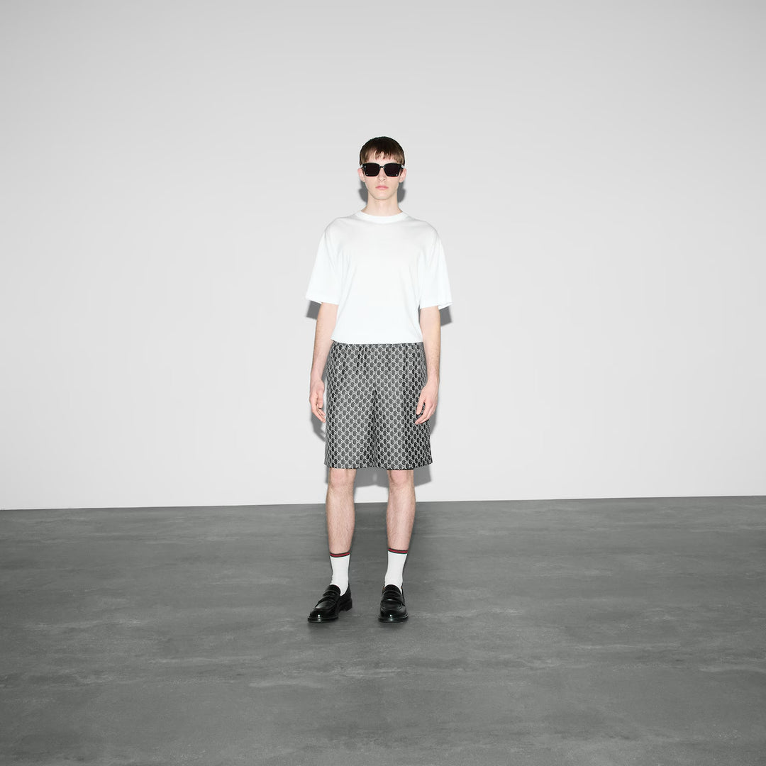 GUCCI SILK TWILL SHORTS WITH GG SHADOW