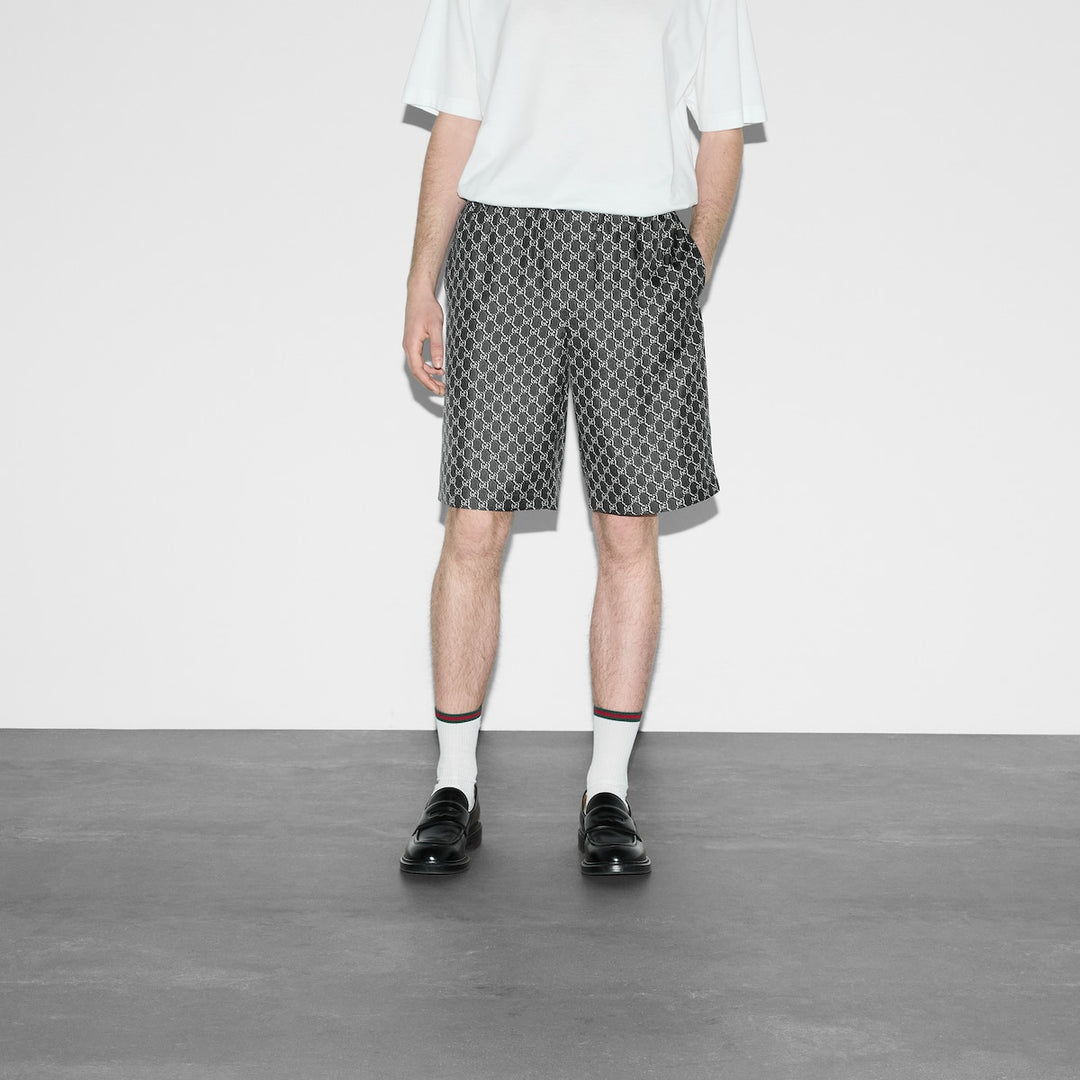 GUCCI SILK TWILL SHORTS WITH GG SHADOW