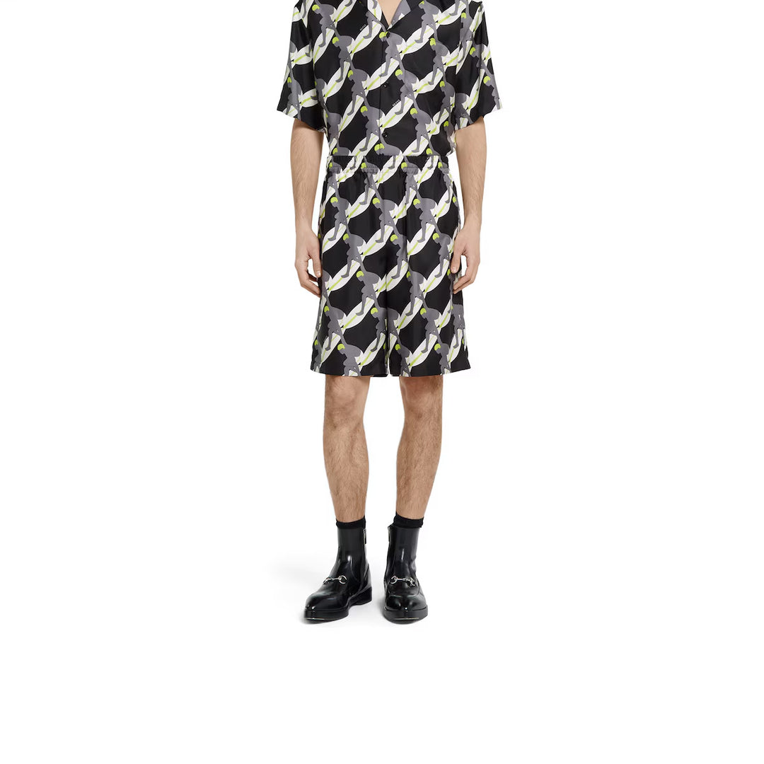 GUCCI PRINTED SILK TWILL SHORTS