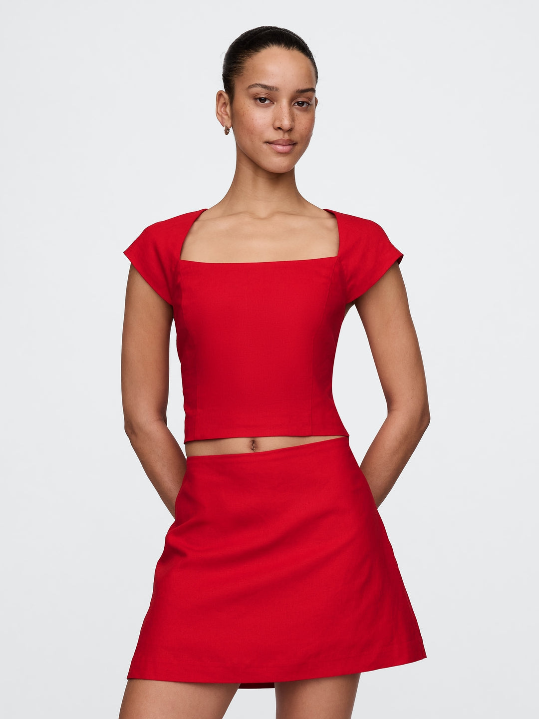 Gap Linen-Blend Cap-Sleeve Cropped Top