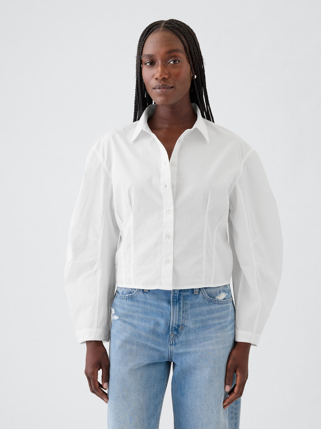 Gap Organic Cotton Poplin Barrel-Sleeve Cropped Shirt