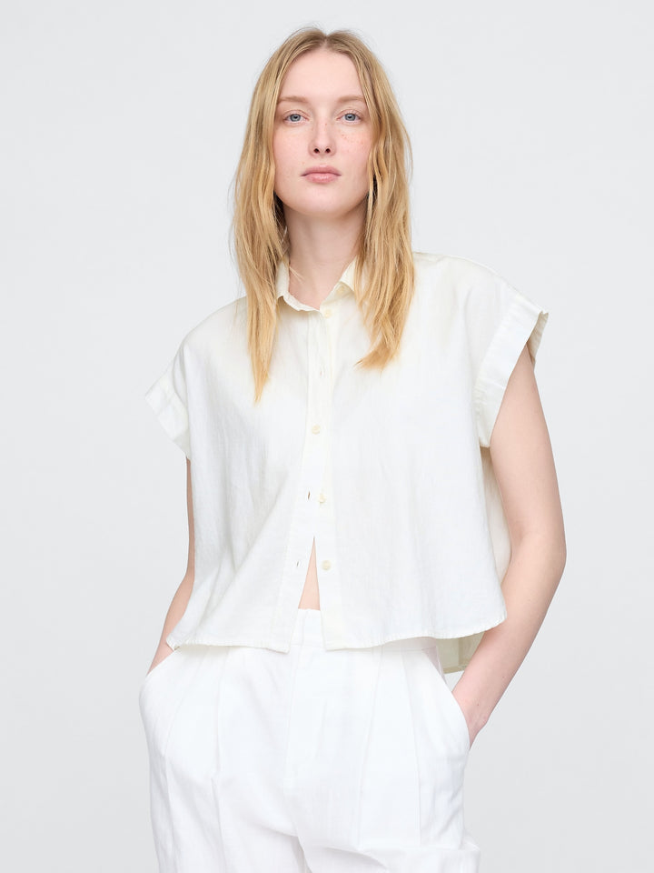 Gap Linen-Blend Cropped Shirt