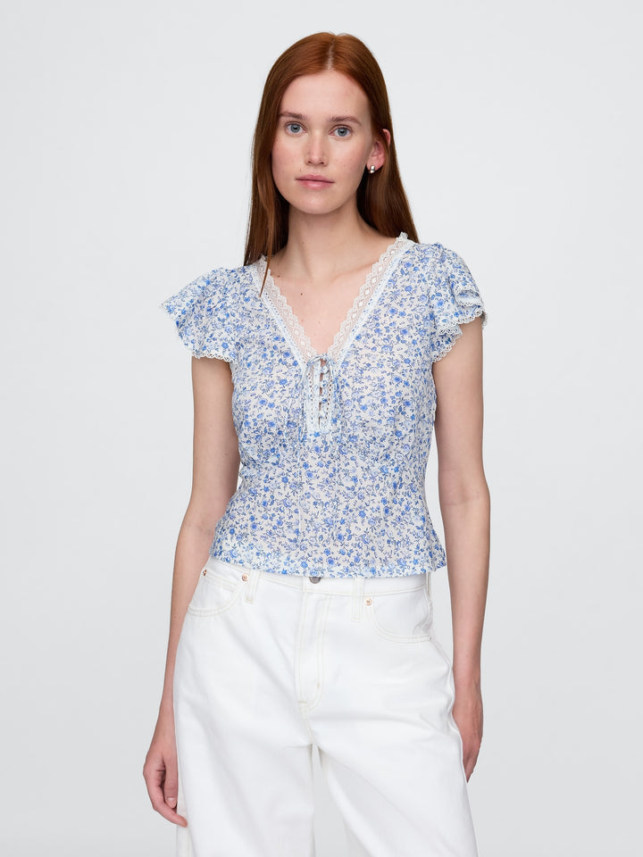 Gap Lace-Trim Floral Top