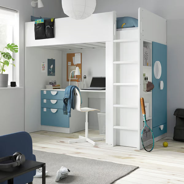 IKEA SMÅSTAD Loft bed, white white/with desk with 4 drawers, Twin