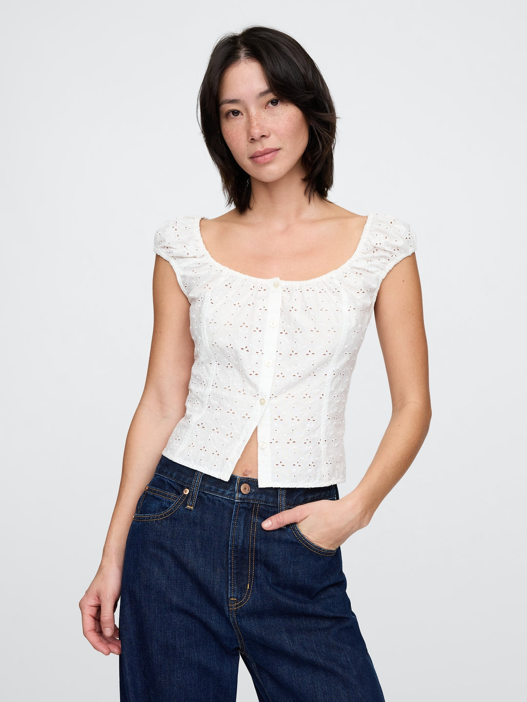 Gap Cap-Sleeve Eyelet Top