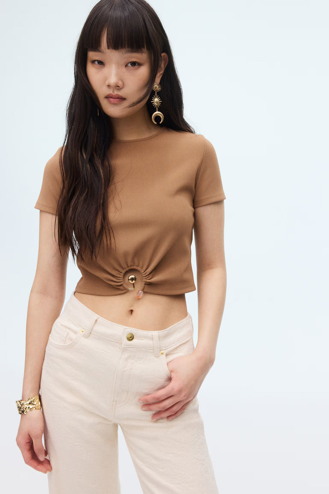 H&M Bead-Detail Ribbed T-Shirt