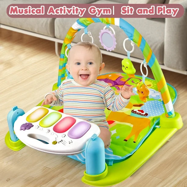 Baby Play Mat Baby Gym Funny Play Piano Tummy Time Baby Activity Gym Mat with 5 Infant Learning Sensory Baby Toys