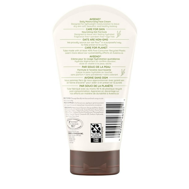 Aveeno Daily Moisturizing Face Cream, Facial & Neck Moisturizer, Dry Skin, Non-GMO Oat, Paraben Free, Fragrance Free, 141 g