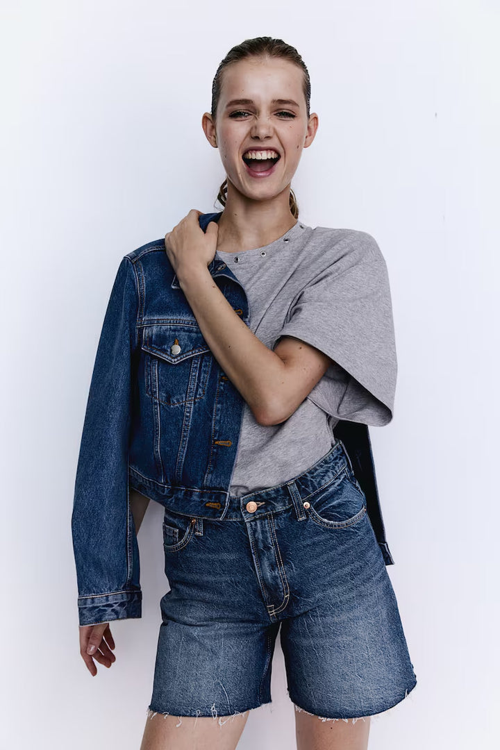 H&M HIGH BERMUDA DENIM SHORTS