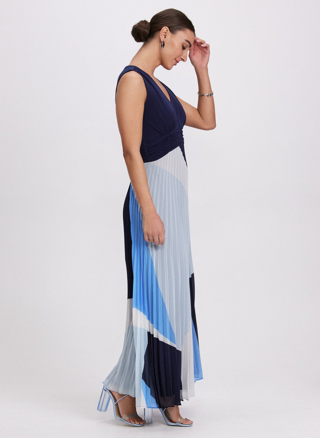 LAURA Pleated Geometric Print Dress