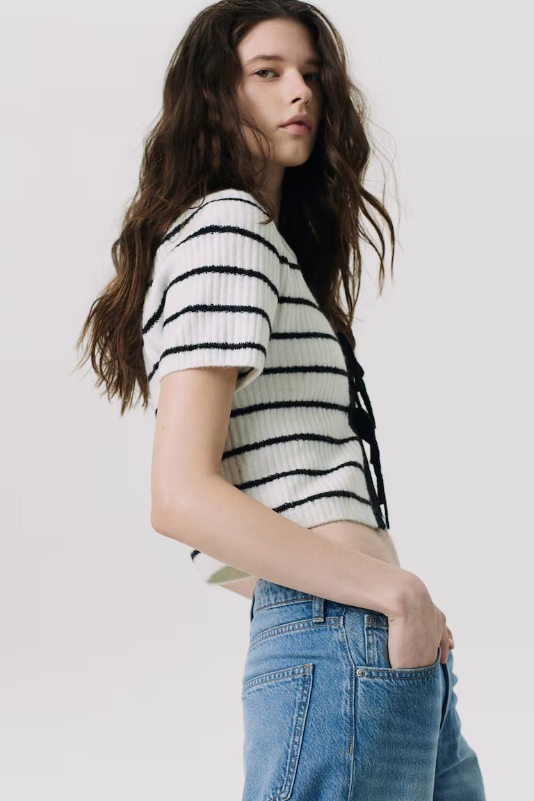 H&M TIE-DETAIL RIB-KNIT TOP