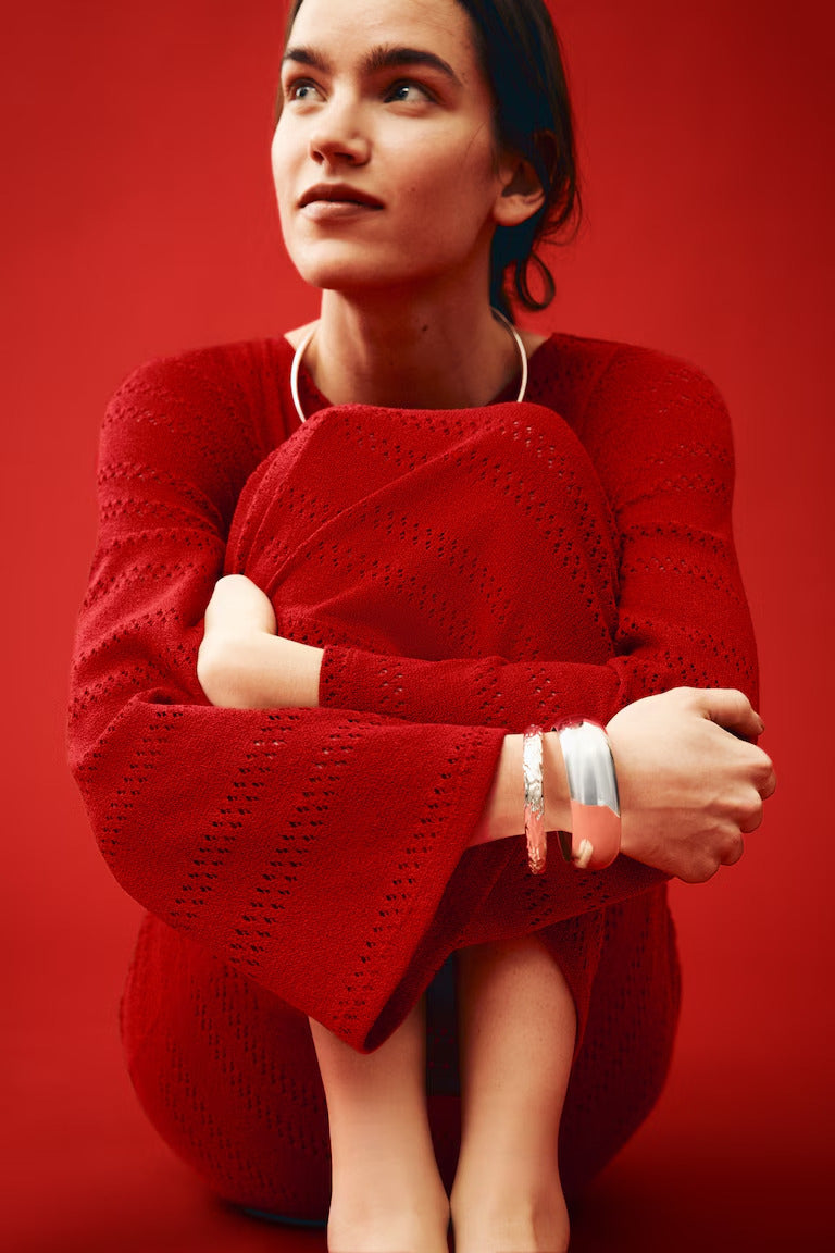 H&M Lacing-Detail Hole-Knit Dress