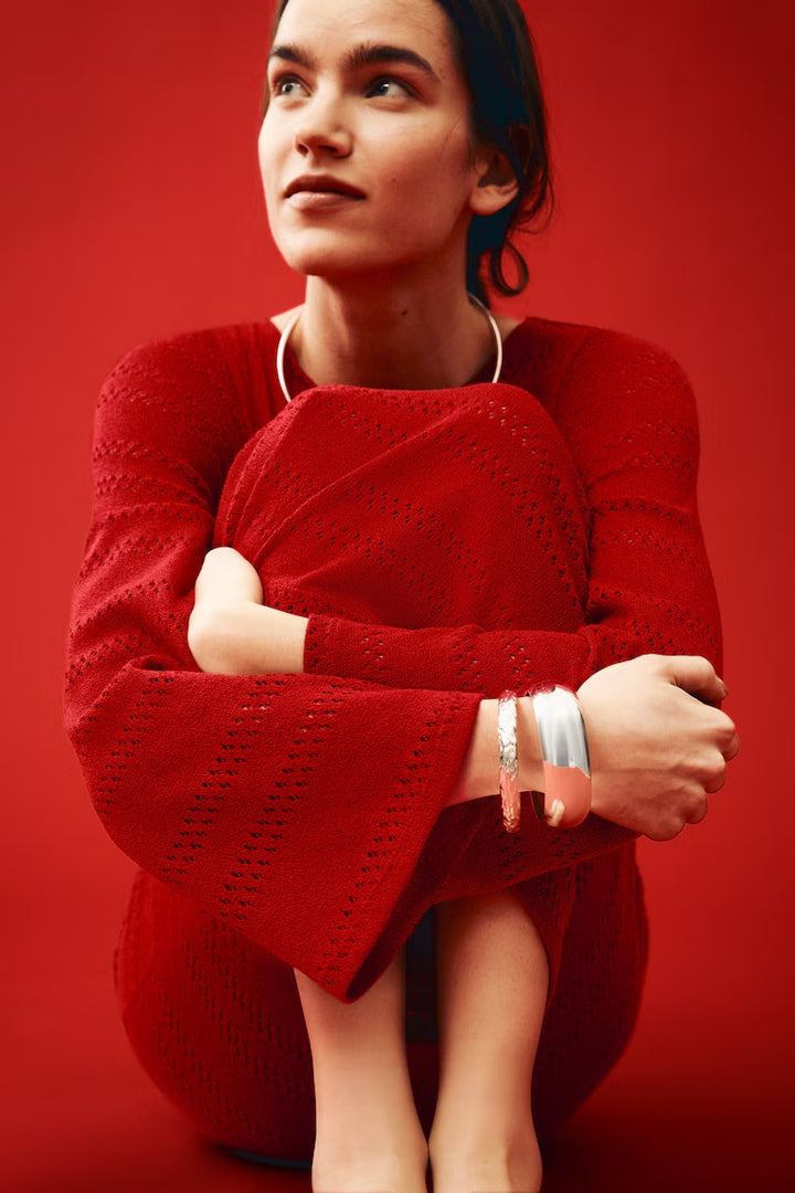 H&M Lacing-Detail Hole-Knit Dress