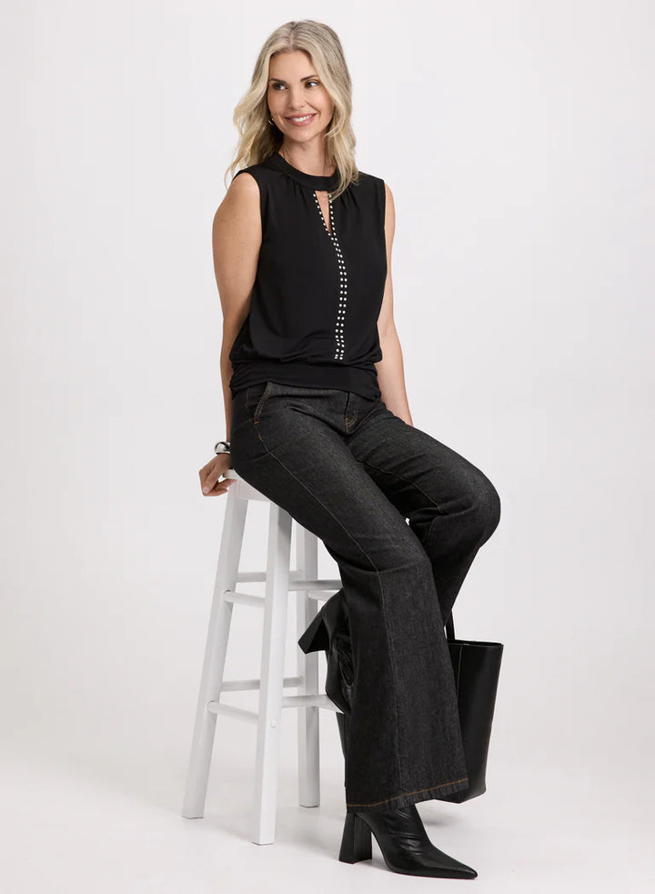 LAURA Keyhole Detail Pearl Trim Top