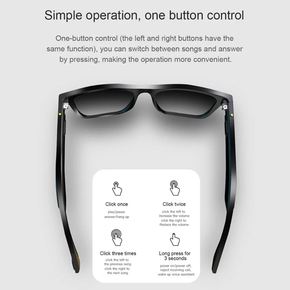 Abcelit Bluetooth Smart Glasses Hands-Free Call 1080P Camera Video GPS Navigation Remind Sunglasses Sunglasses