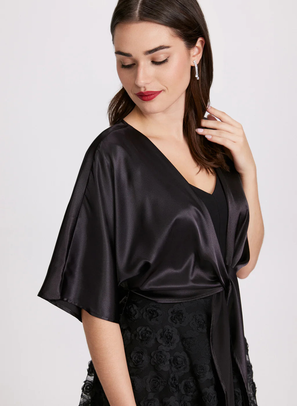 LAURA Tie-Front Satin Bolero