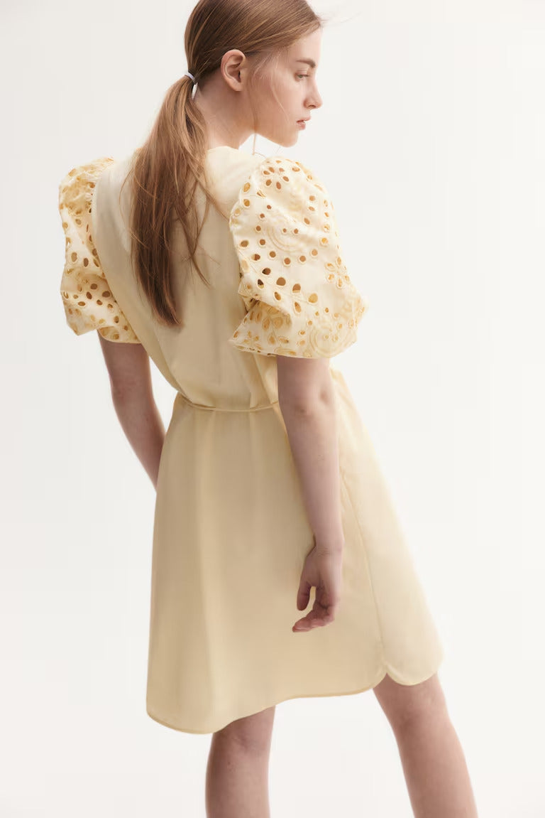 H&M Dress with Eyelet-Embroidered Sleeves
