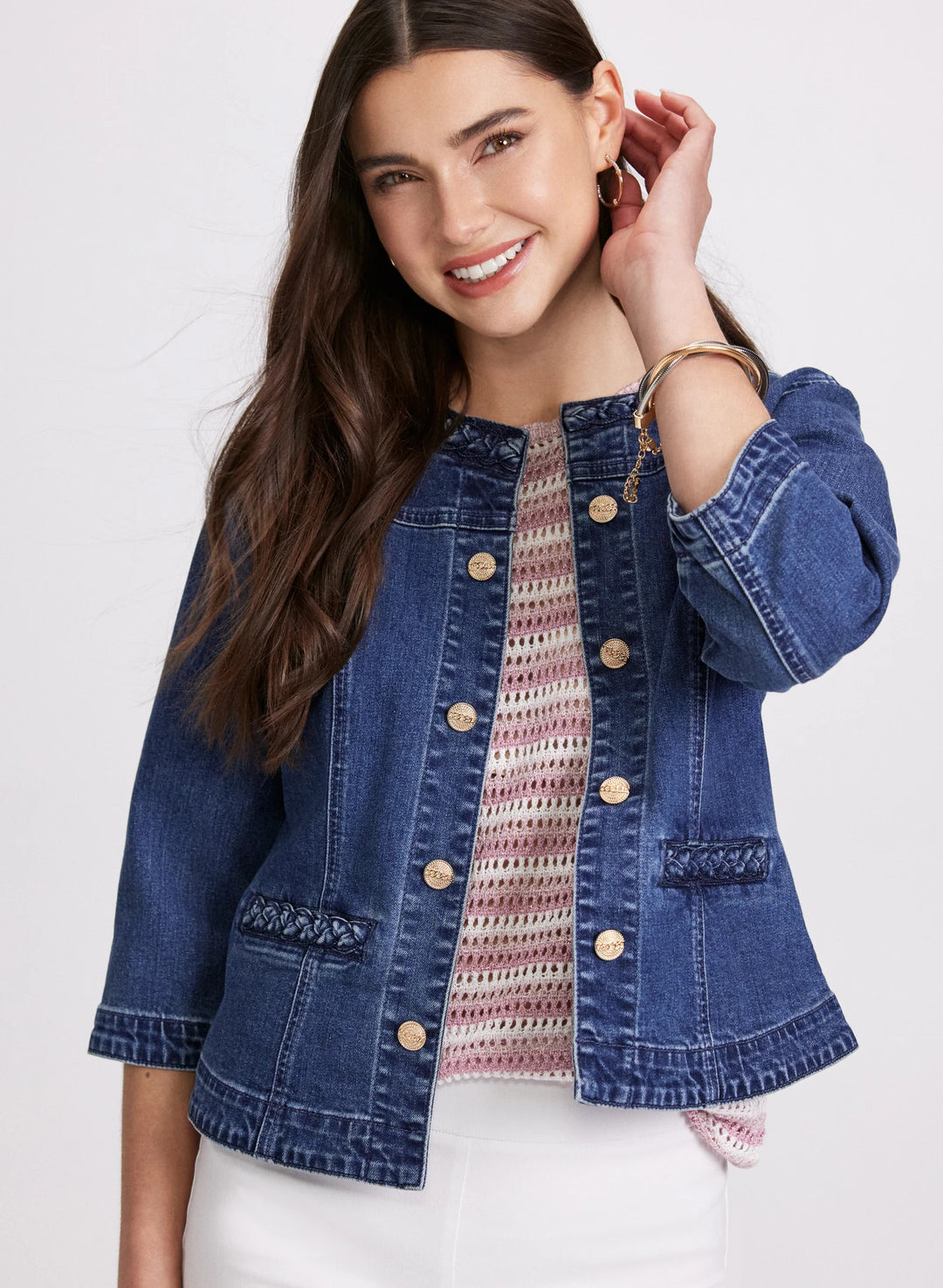 LAURA Braided Trim Denim Jacket