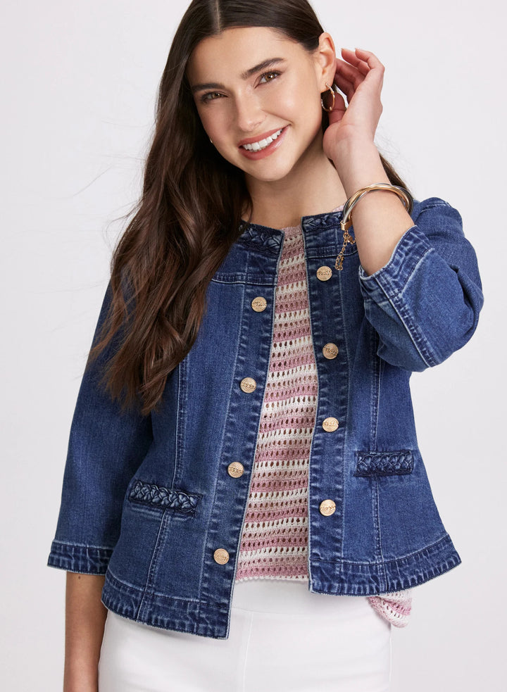 LAURA Braided Trim Denim Jacket