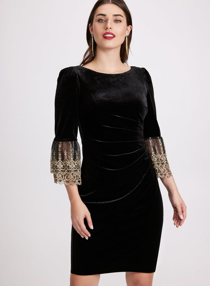 LAURA Mesh Bell Sleeve Velvet Dress