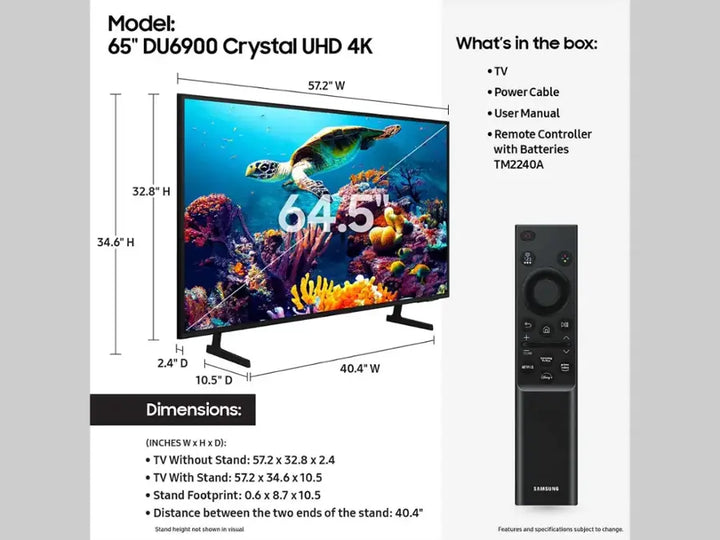 Samsung - 65” Class DU6900 Series Crystal UHD 4K Smart Tizen TV (2024)