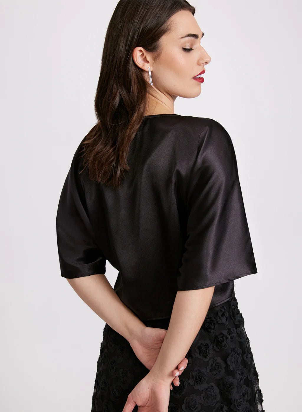 LAURA Tie-Front Satin Bolero