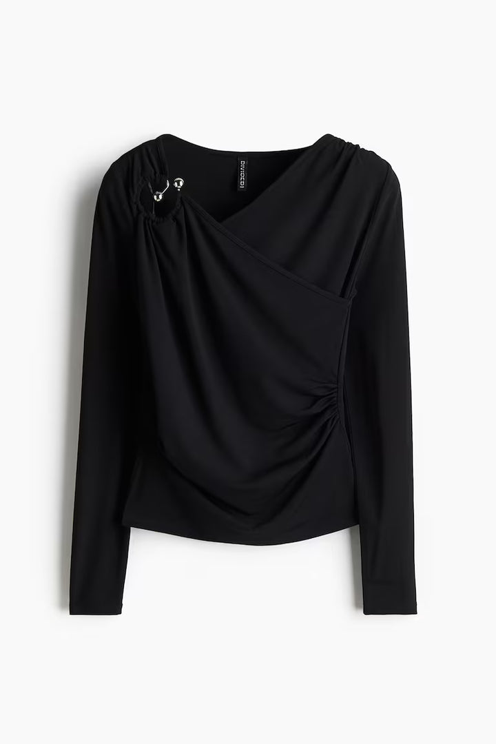 H&M DRAPED-DETAIL JERSEY TOP