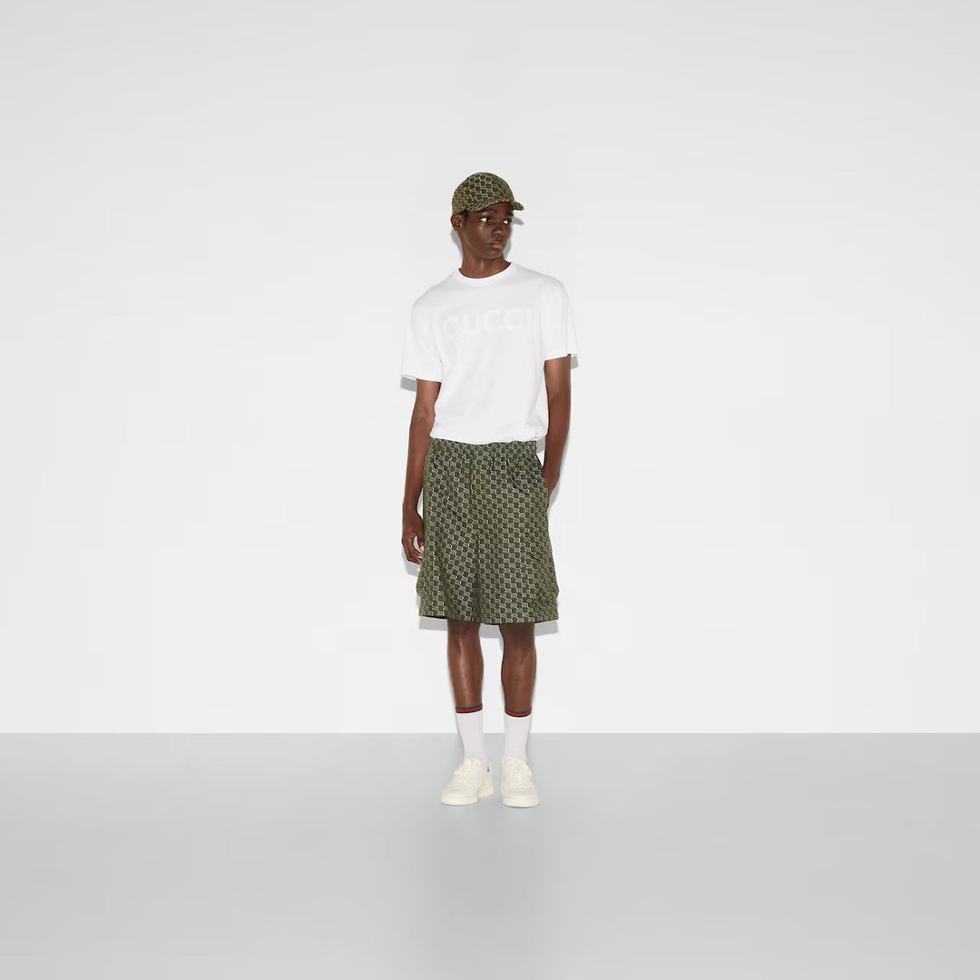 GUCCI COTTON JACQUARD SHORTS WITH GG SHADOW