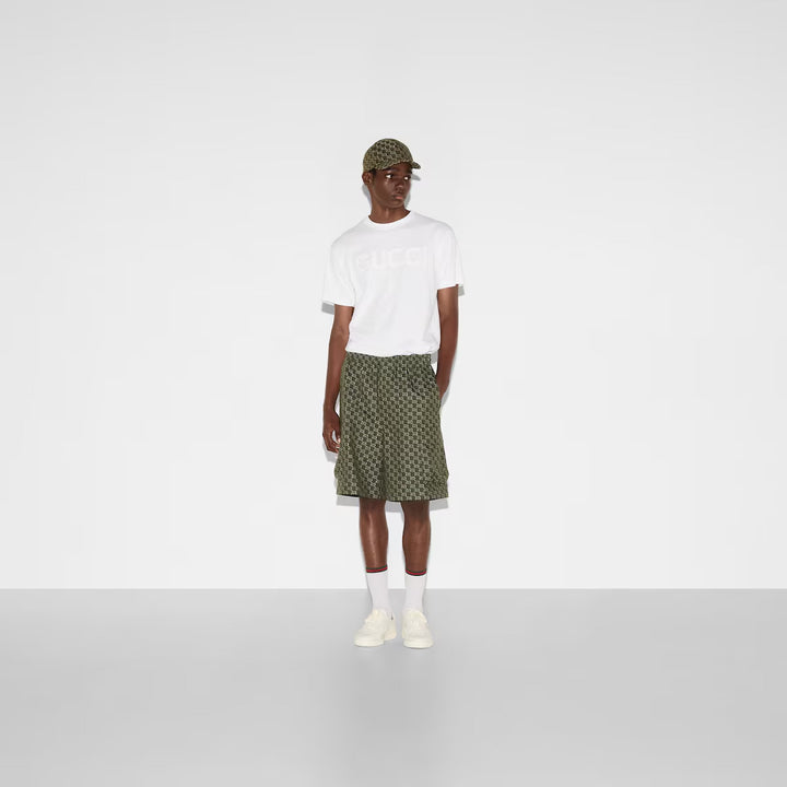 GUCCI COTTON JACQUARD SHORTS WITH GG SHADOW