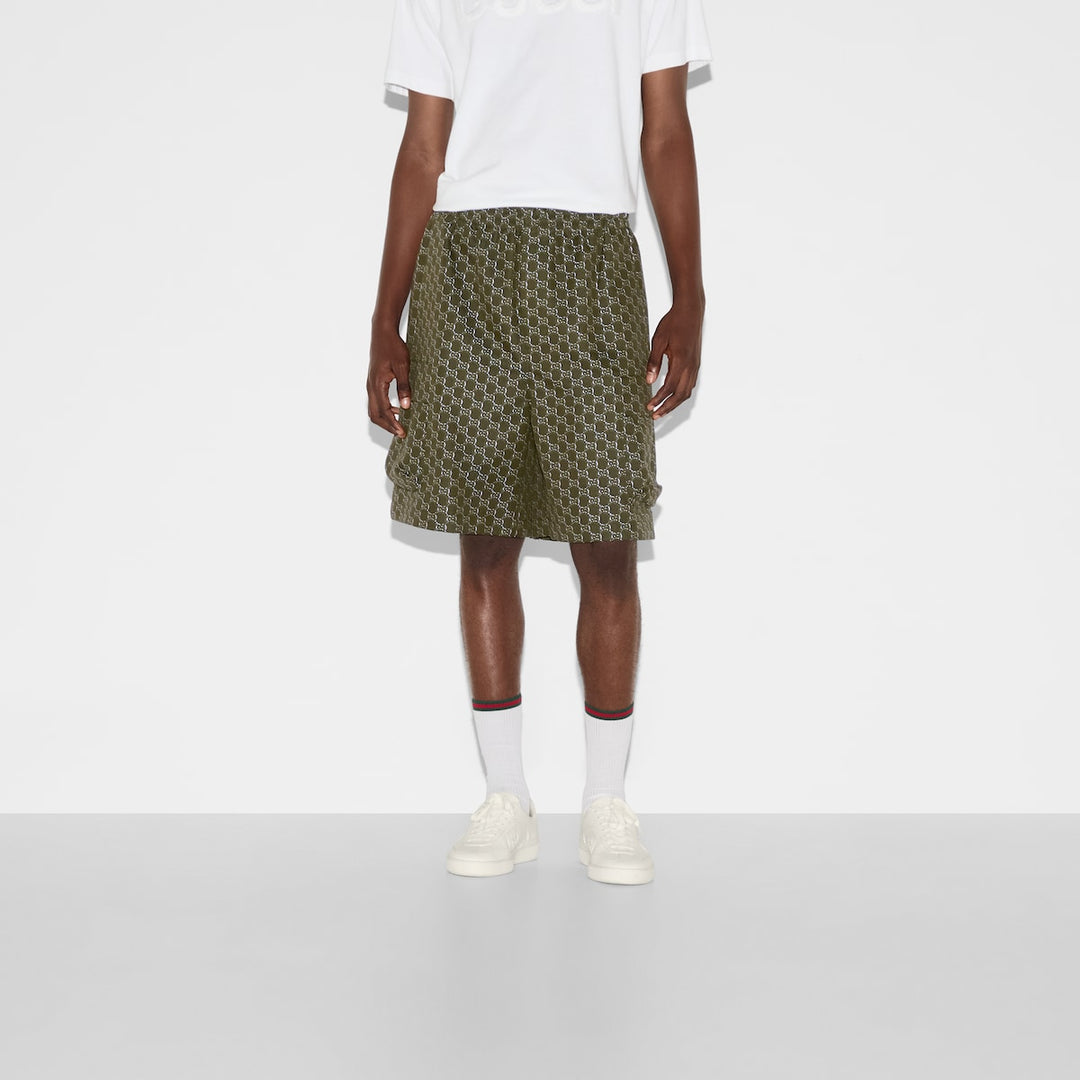 GUCCI COTTON JACQUARD SHORTS WITH GG SHADOW