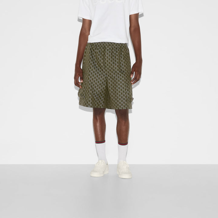 GUCCI COTTON JACQUARD SHORTS WITH GG SHADOW
