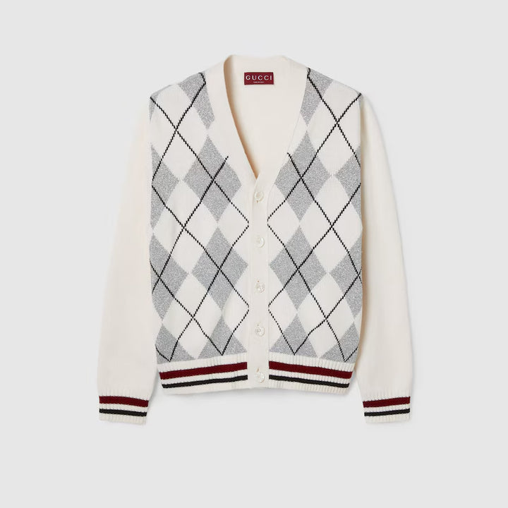 Gucci WOOL ARGYLE INTARSIA KNIT CARDIGAN