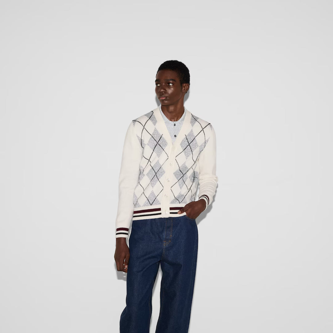Gucci WOOL ARGYLE INTARSIA KNIT CARDIGAN