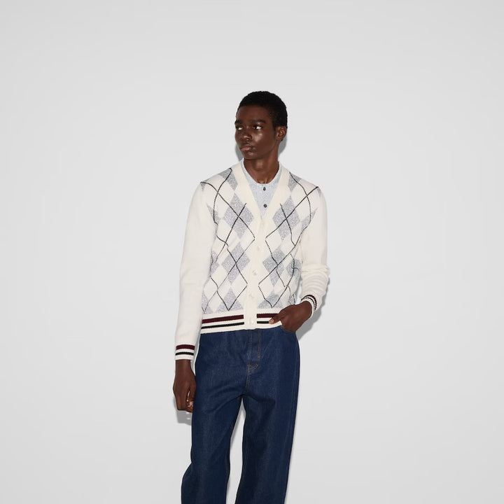 Gucci WOOL ARGYLE INTARSIA KNIT CARDIGAN