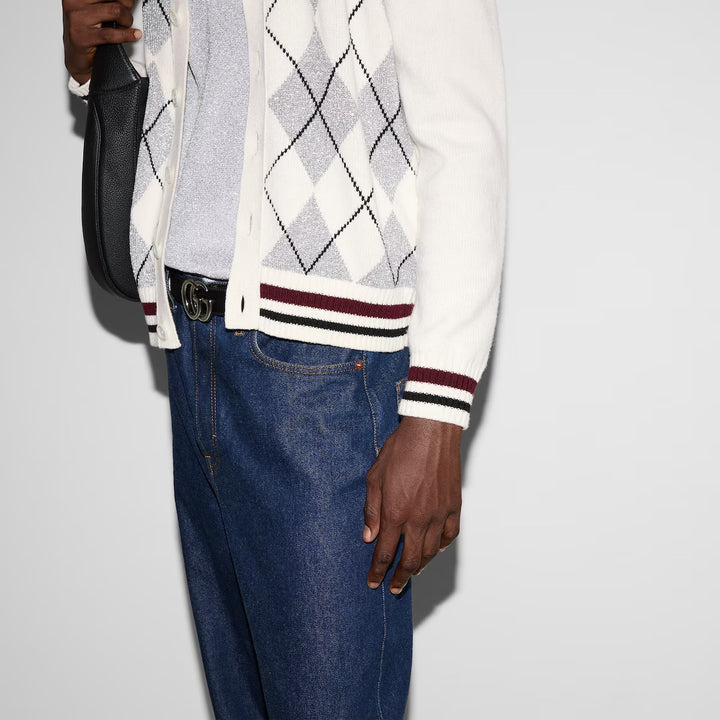Gucci WOOL ARGYLE INTARSIA KNIT CARDIGAN