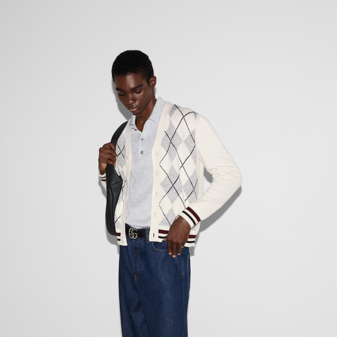 Gucci WOOL ARGYLE INTARSIA KNIT CARDIGAN