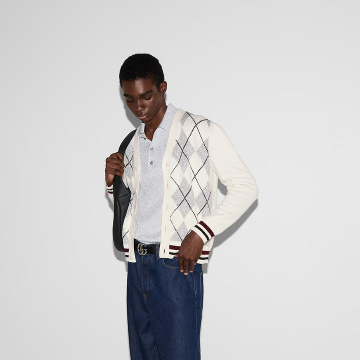 Gucci WOOL ARGYLE INTARSIA KNIT CARDIGAN