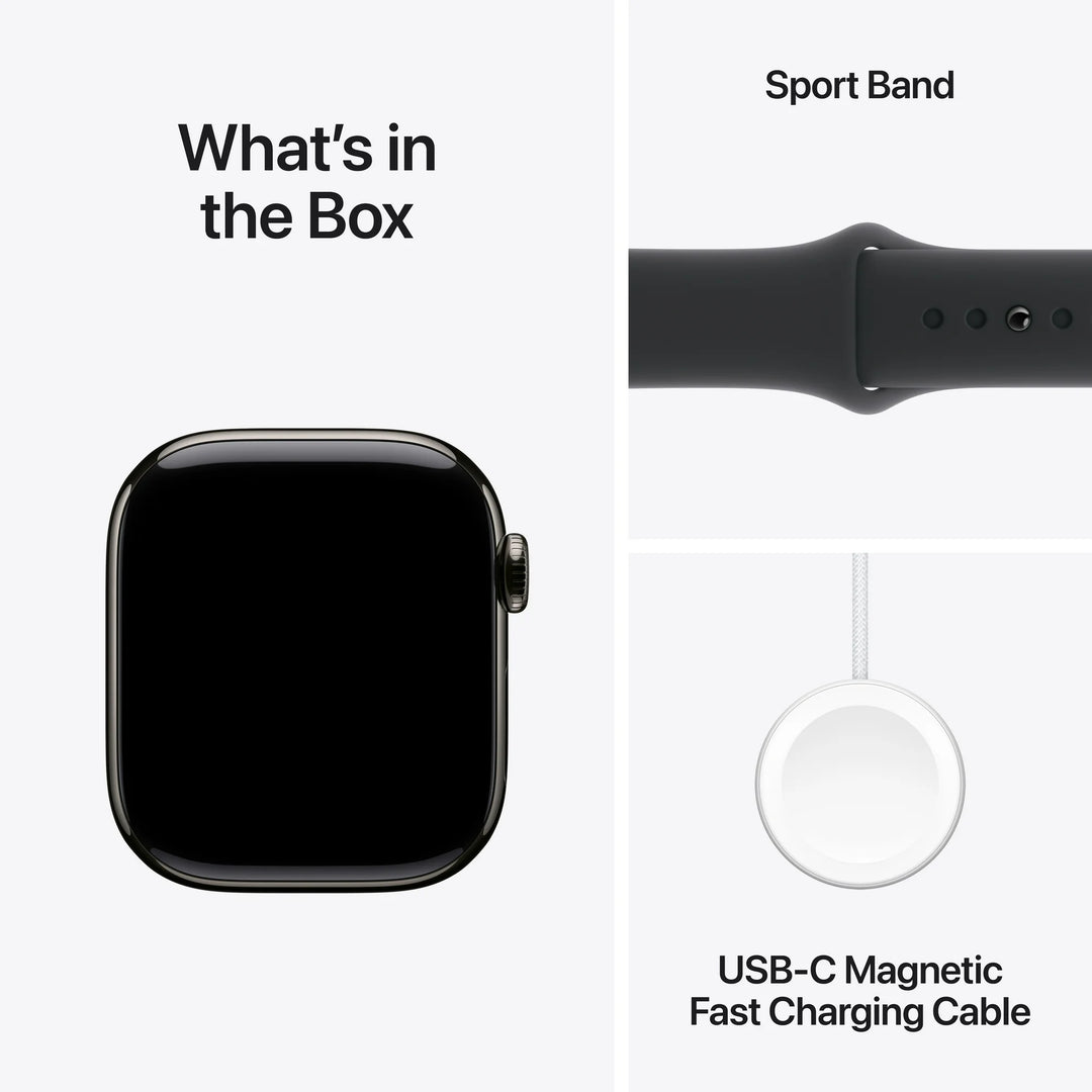Apple Watch Series 10 GPS + Cellular 46mm Slate Titanium Case with Black Sport Band - S/M