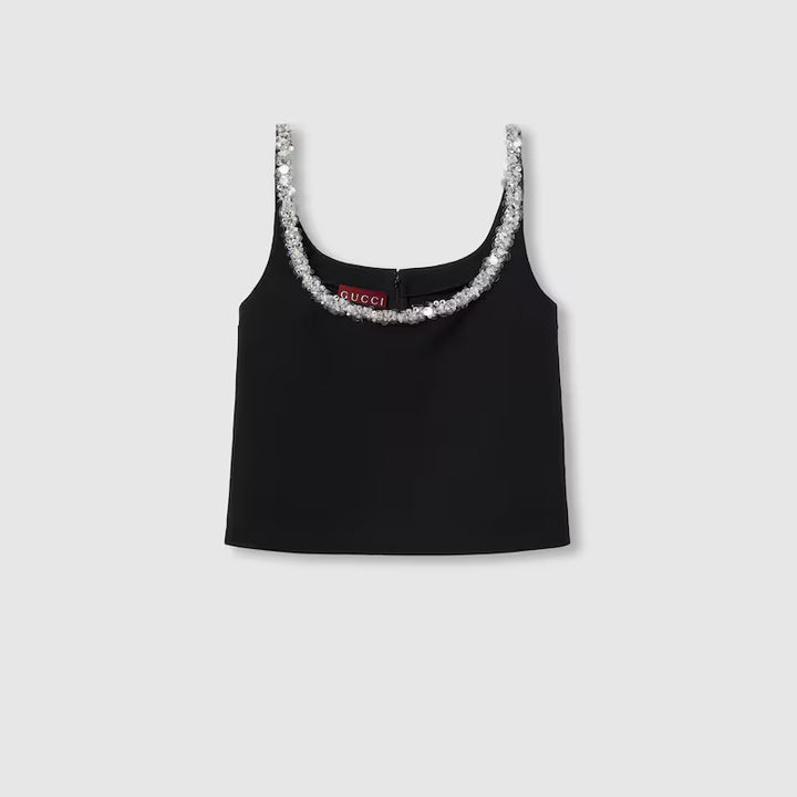 Gucci EMBROIDERED WOOL SILK CRÊPE TOP