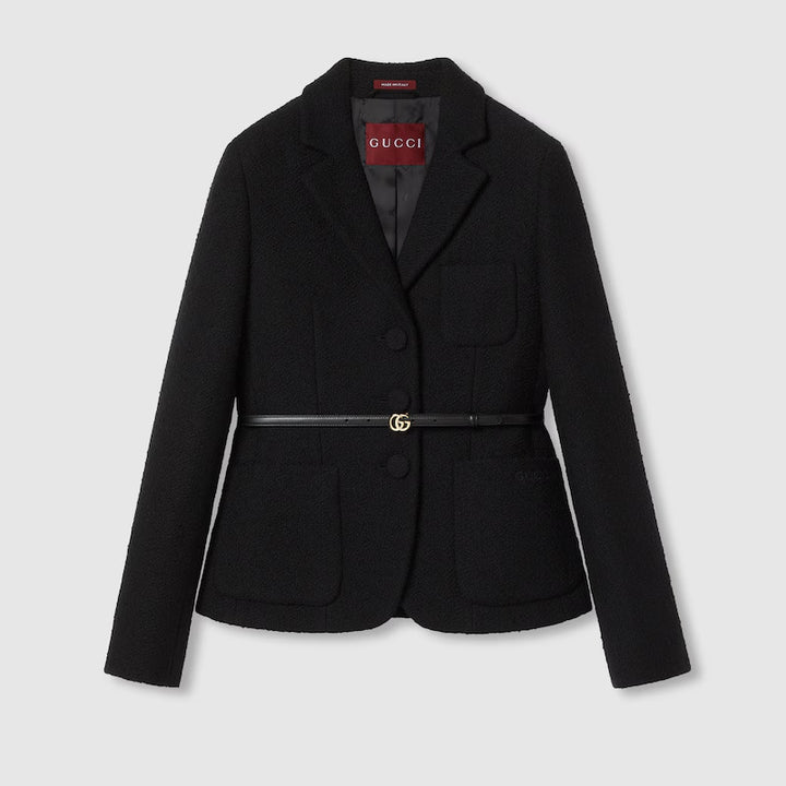 GUCCI Wool bouclé jacket with embroidery