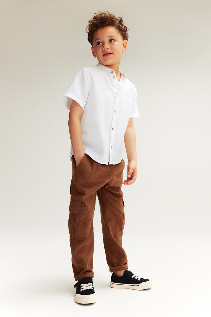 H&M Linen-blend Band Collar Shirt