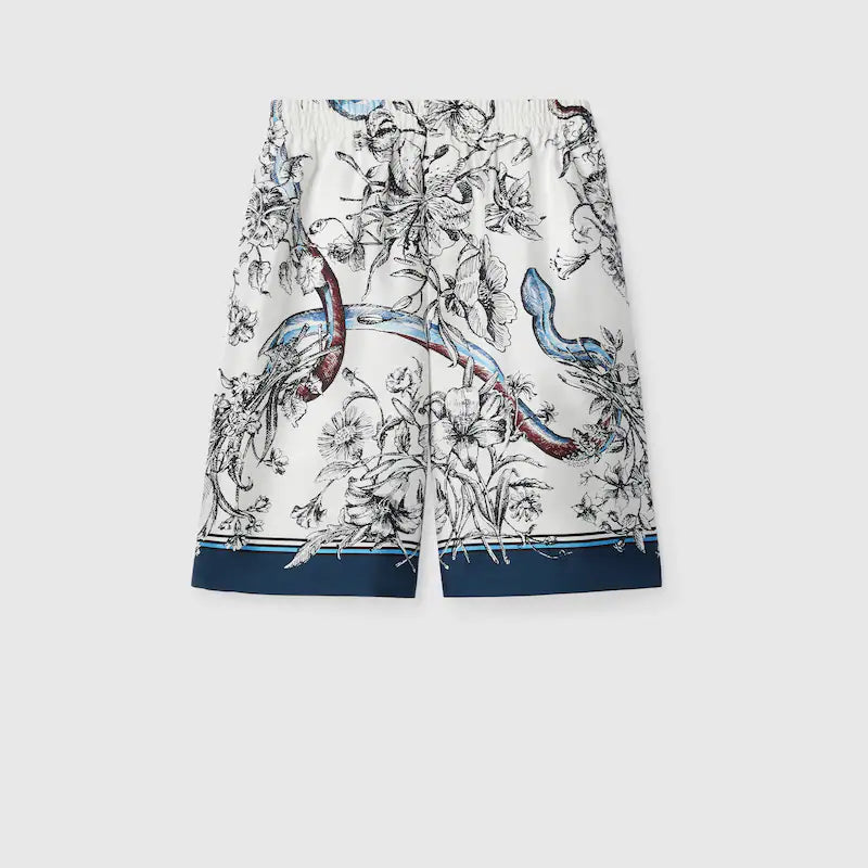 GUCCI PRINTED SILK TWILL SHORTS