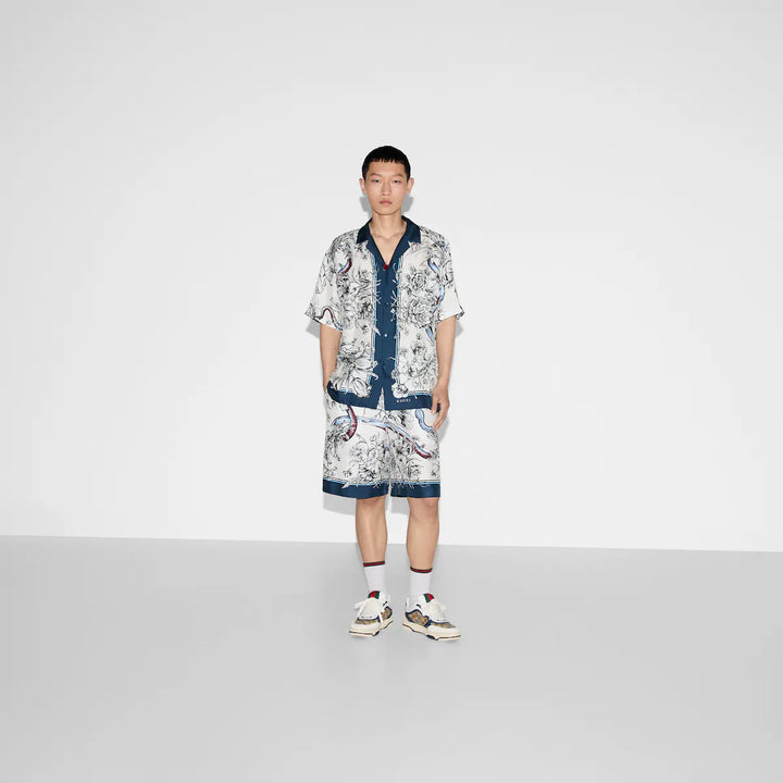 GUCCI PRINTED SILK TWILL SHORTS