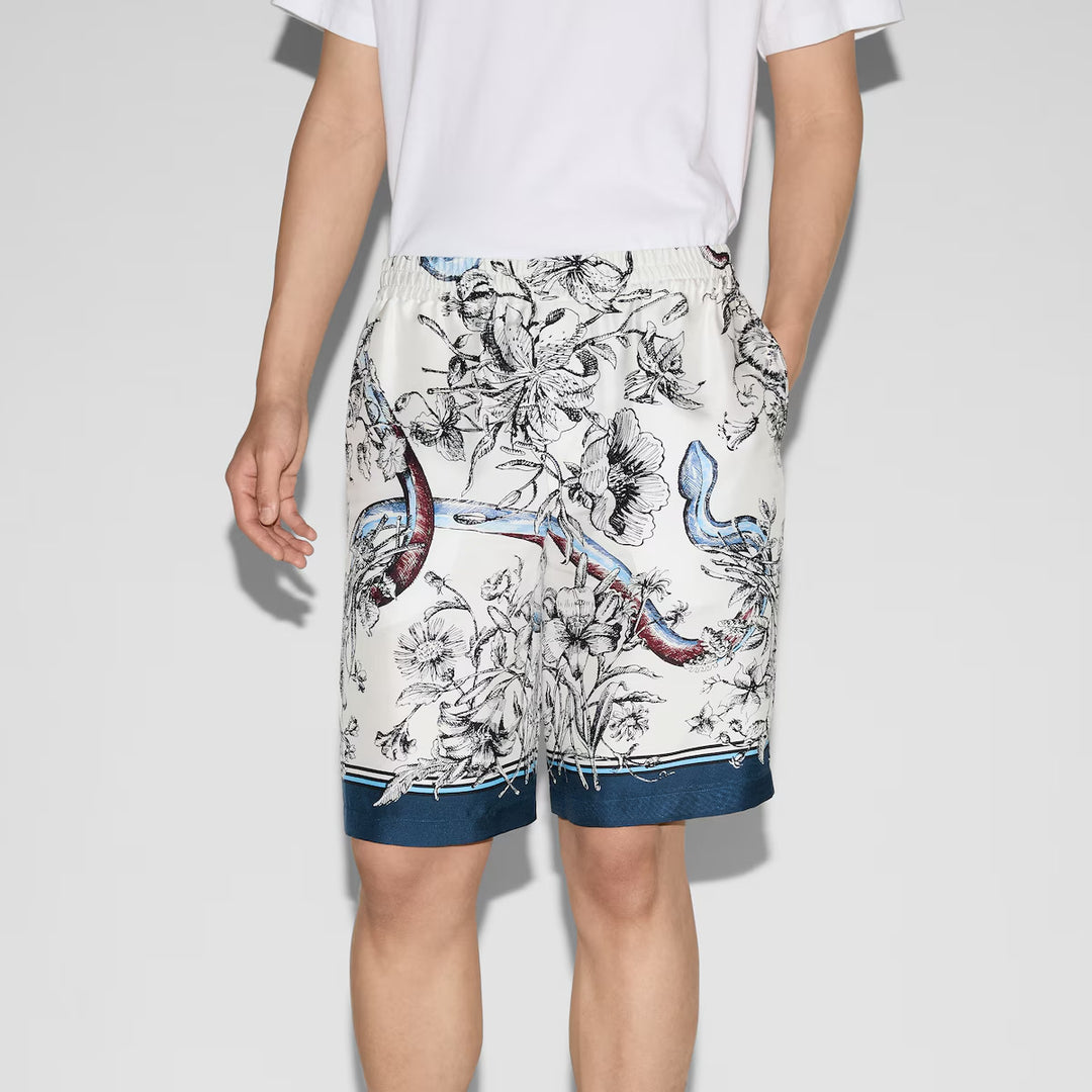 GUCCI PRINTED SILK TWILL SHORTS