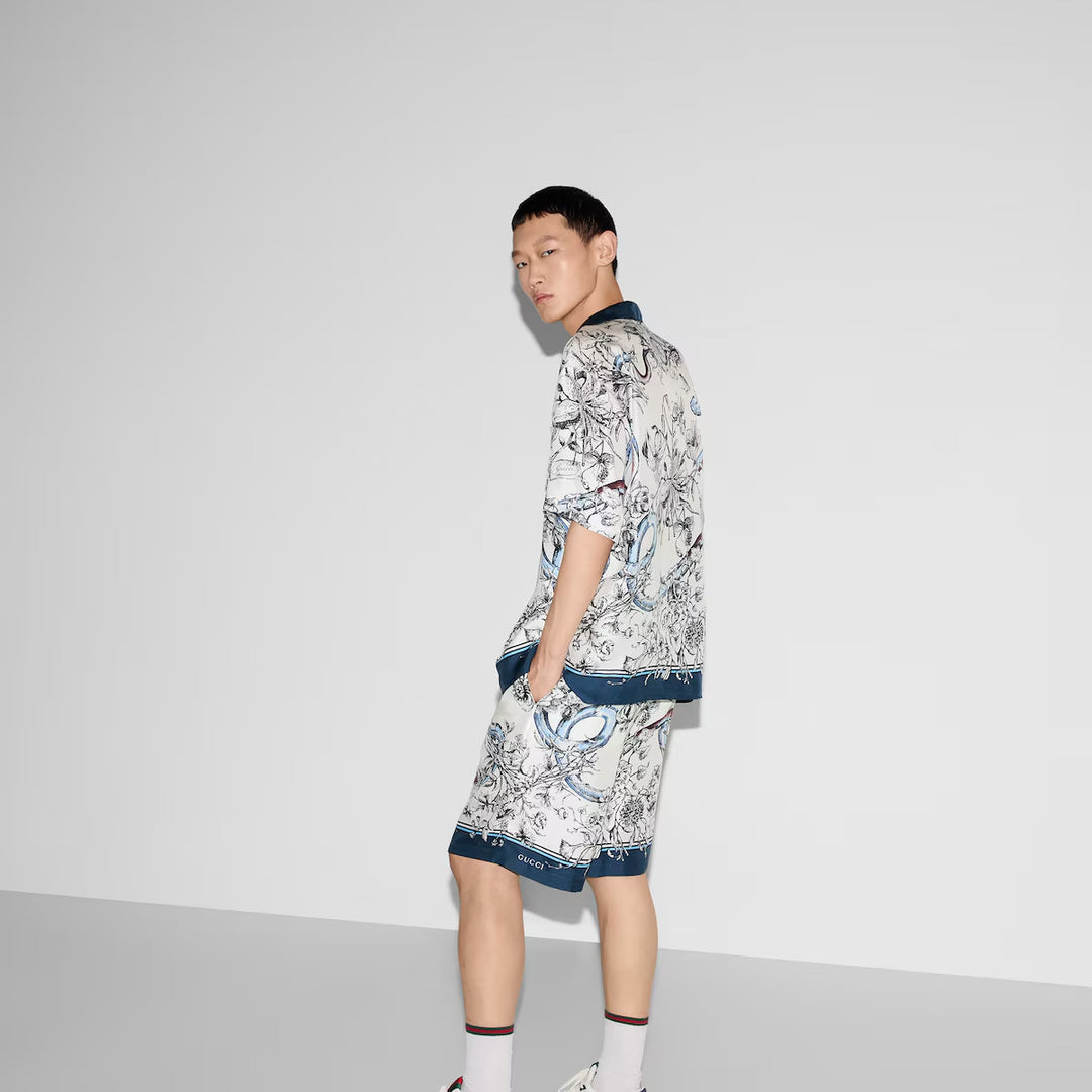 GUCCI PRINTED SILK TWILL SHORTS